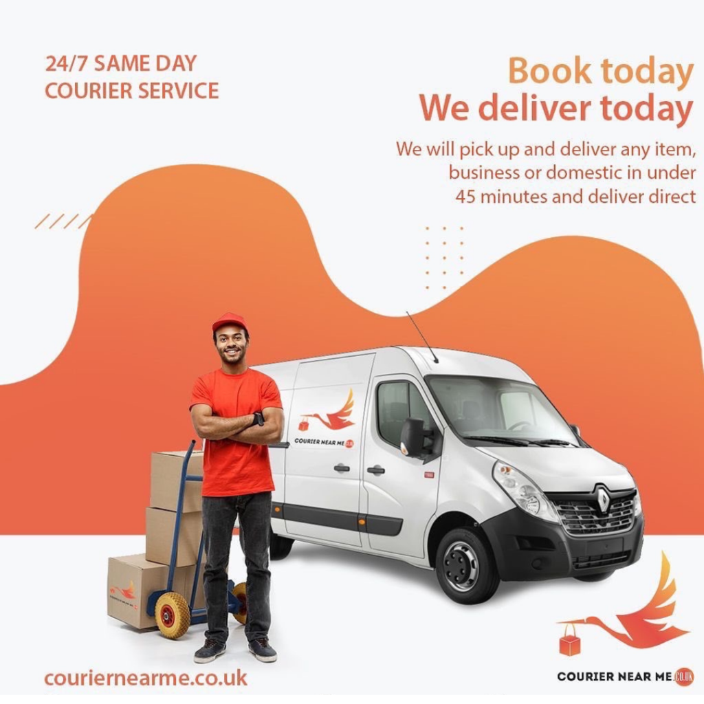 Same day courier service - Courier Near Me, flyer, displaying they pick up and deliver 24-7