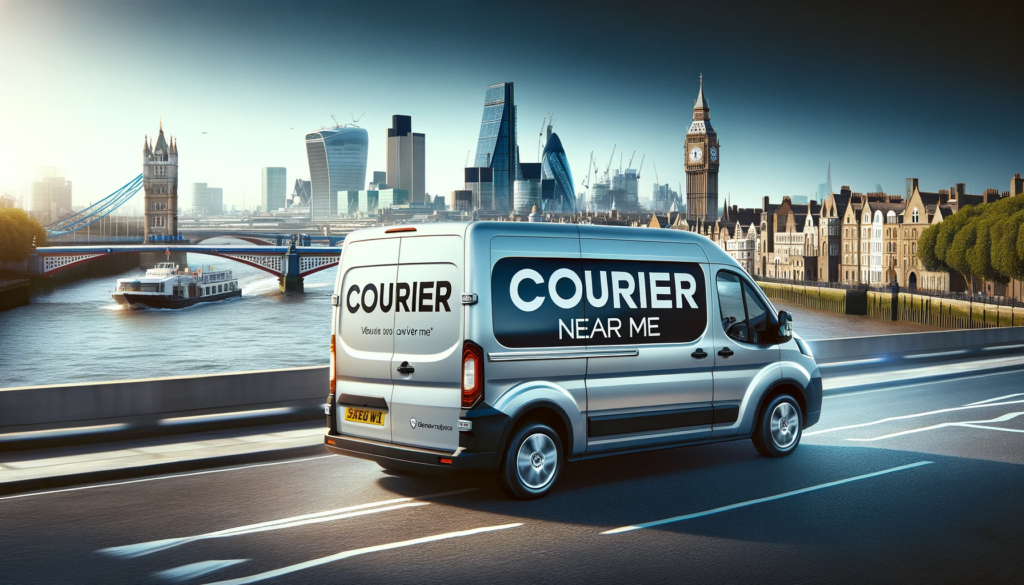 Same day courier service - Courier Near Me van driving along a London bridge with the icon big ben in the background 