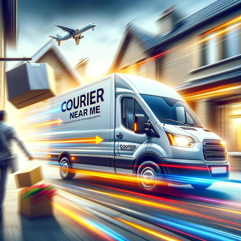 Gatwick courier service in action, focusing on luggage collection and delivery. A courier vehicle is shown outside a residence, ready to transport luggage to Gatwick Airport, illustrating the convenience of 'courier near me' services for travelers.